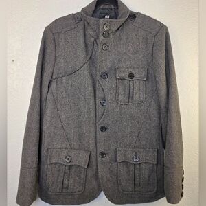 H&M Gray Wool Blend Button Jacket -  Military Preppy Peacoat - Men's 40R
